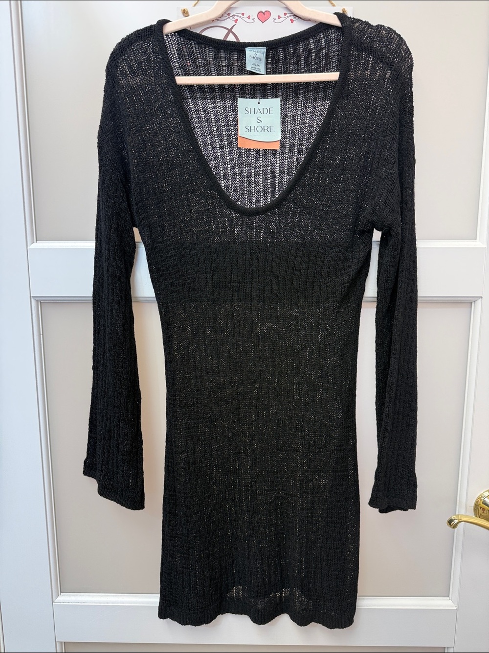 Shade & Shore Black Swim Cover Up Size Large Long Sleeve Beach Cover-Up